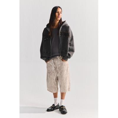 Stwd Snakeskin Print Skater Denim Bermuda Shorts
