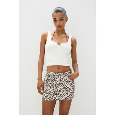 Leopard Print Denim Mini Skirt