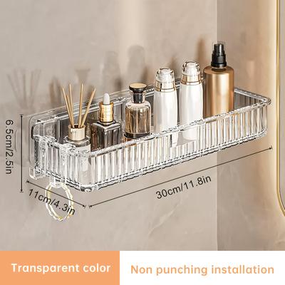 TEMU Adhesive Bathroom Shelf, Wall-mounted Hole-free Storage Rack With , 1pc, Suitable For Toilet Vanity Makeup Storage, Easter Decoration, Home Kitchen And Bathroom Renovation Supplies Image