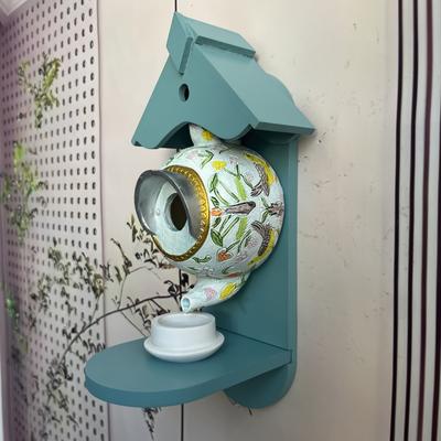 TEMU Outdoor Bird Feeder Statue - Resin Garden Ornament, Wall-mounted Art Deco Decor For Home, Patio, Yard, And Easter Gifts, Natural And Outdoor Theme, No Battery Or Power Required Image