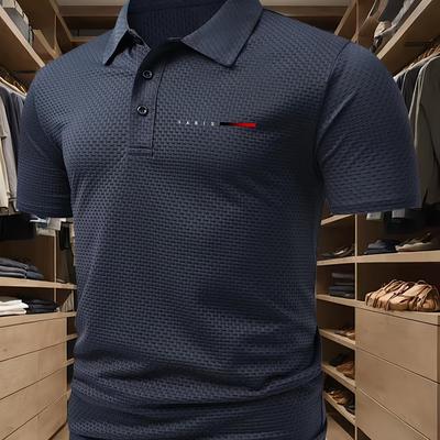 TEMU Men's Summer Lightweight Short Sleeve Shirt - Geometric Print & Chest Pocket, Breathable Casual Shirt With Button- Collar, Machine Washable For Casual Attire, Stylish Casualwear | Texture Pattern Image