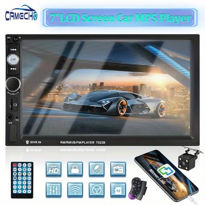 "TEMU Camecho 1pc Double Din Eq Car Stereo 7"" Lcd Screen Car Radio With Wireless Fm, Mp5 Player With Usb/sd/aux With Swc, Portable With Rear Camera+swc"