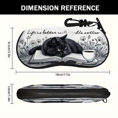 TEMU 1pc 2d Flat Printing Black Cat Zippered Eyeglass Case, Lightweight And Durable, Great For Daily And Weekend Trips Image