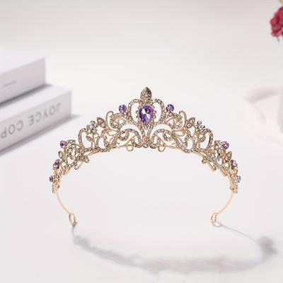 TEMU 1 European Vintage Bridal Crown Elegant Rhinestone Headpiece With Veil For Wedding Updo Princess Birthday Party Gift Hair Accessory Performance Costume Accessory Image