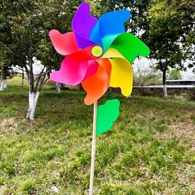 TEMU Large, Vibrant Rainbow Windmill With - Colorful Polyethylene Terephthalate Outdoor Garden Decor For Home, Yard, And Event | Ideal For Weddings, Parties, And Festivals Image