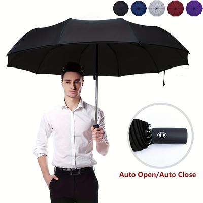 TEMU Richaton Automatic Open/close Folding Umbrella - Large, Sturdy 10-rib Design, Windproof Shaft, Uv Protection For Sun And Rain, Compact Travel Umbrella Image