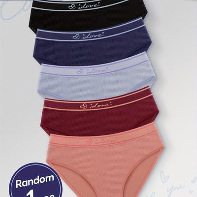 TEMU Random Pack Of 5 Colors Women's Panties Low-rise Solid Color Letter Seamless High Elasticity Breathable Fitted Underwear Image