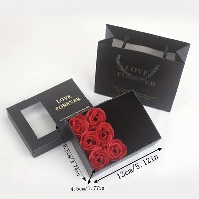 "TEMU 6-rose Bouquet Fantasy Gift Set With Theme - "love " Elegant Paper Jewelry Box With Lid In Red, Black, Pink - Ideal For Valentine's Day, Anniversaries & Birthdays, Valentines Decorations" Image