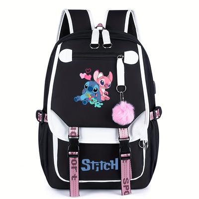 TEMU Stitch & Backpack - Cute Design, Lightweight Polyester, Adjustable Straps, Zipper Closure, Ideal For Daily & Travel, Backpack | Backpack | Adjustable Strap Backpack Image