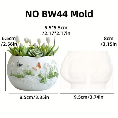 TEMU Garden Succulent Planter Silicone Mold - With Flying Butterflies , Resin Plaster Pot Mould For Embossed Cement Concrete Crafts, Garden Accessorie Image