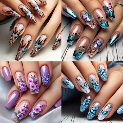 TEMU 96pcs Press-on Nails In 10 Styles - Easy Application & Removal, New Year & Seasonal Celebrations, Glossy Finish, Removable Nail Se Image