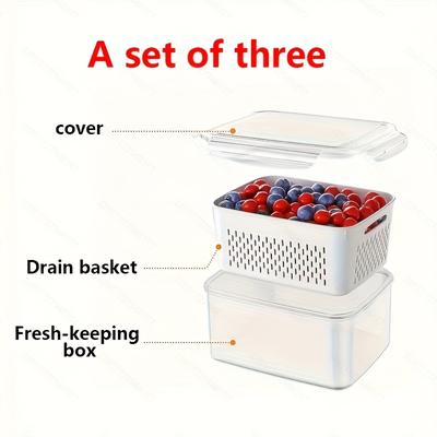 TEMU 1 Set Of Double Layer Food Storage Containers With Drain Lids - Leak-proof, Stackable, Great For Preparing Meals, Vegetables And Fruits - Kitchen Organization Essentials Image