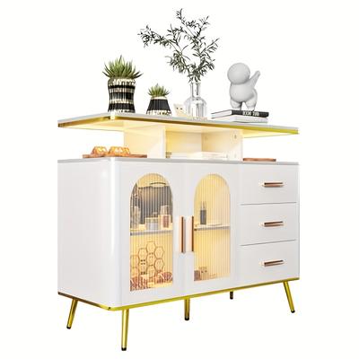 TEMU White Kitchen Cabinet Sideboard With 3 Drawers And 2 Doors, Buffet Cabinet, For Dining Room, Living Room, Kitchen, 40 X 80 X 100cm Image