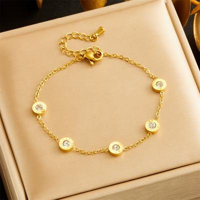 TEMU Elegant French Fashion Stainless Steel Bracelet With Roman & Rhinestones - Classic Daily Accessory For All , Everyday Accessory|roman Design|durable Bracelet, Bracelet Image