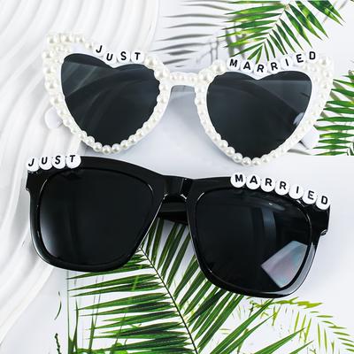 TEMU 2pcs -shaped Groom And Bride Glasses Set - Design Eyewear, Suitable For Black And White Wedding Party Supplies, Bridal Shower Gifts, Couple Photo Props, Essential For Romantic Events Image