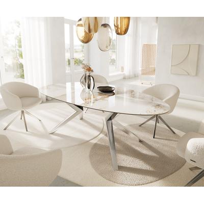 DELIFE Esstisch Edge Oval 220x120 Keramik Minas Melange Weiß-Beige Zenthara kantig Edelstahl, Esstische Image