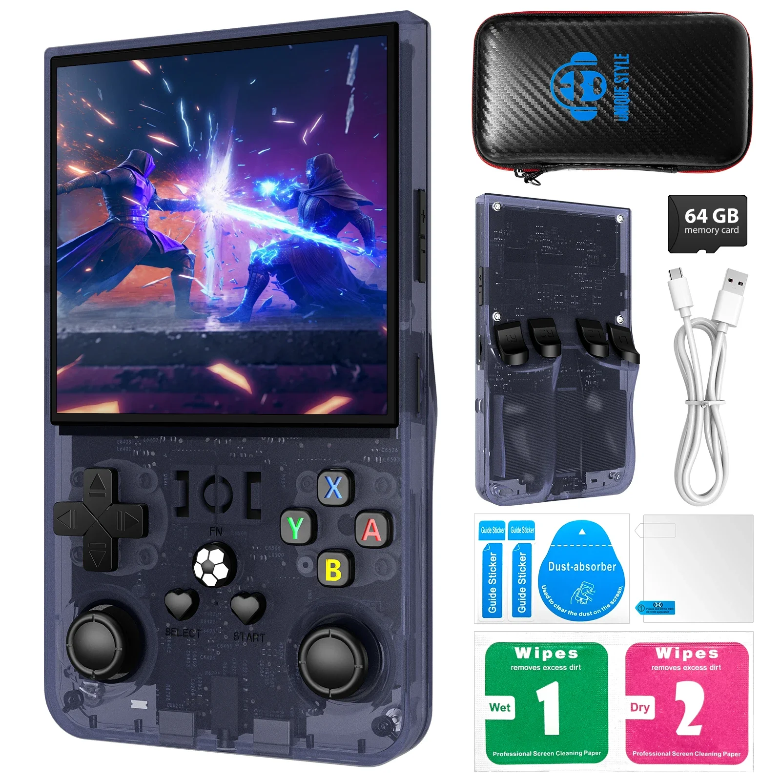 Neue Open Source R36MAX Retro Handheld-Spielekonsole Linux-System 4,0-Zoll-IPS-Bildschirm Tragbarer Videospiel-Player 64 GB Spiele 18000+