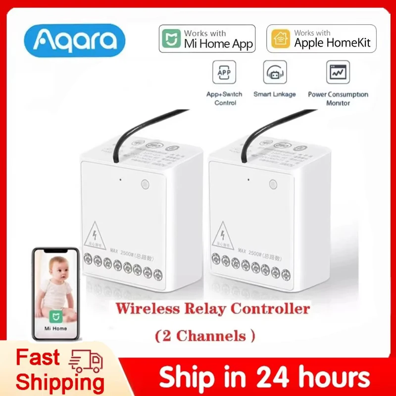 Aqara Zwei-Wege-Steuermodul, kabelloser Relaisschalter, Controller, Smart-Timer, 2 Kanäle, für Xiaomi Mijia Mi Home Homekit APP Image
