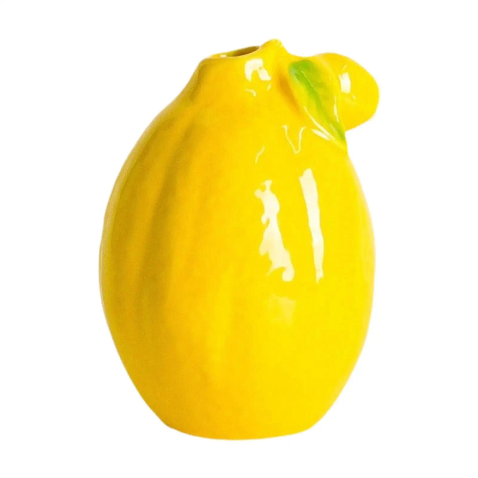 Keramikvase in Frucht-Zitronenform, gelb, multifunktionales Desktop-Ornament, 9,5 x 14 cm Image