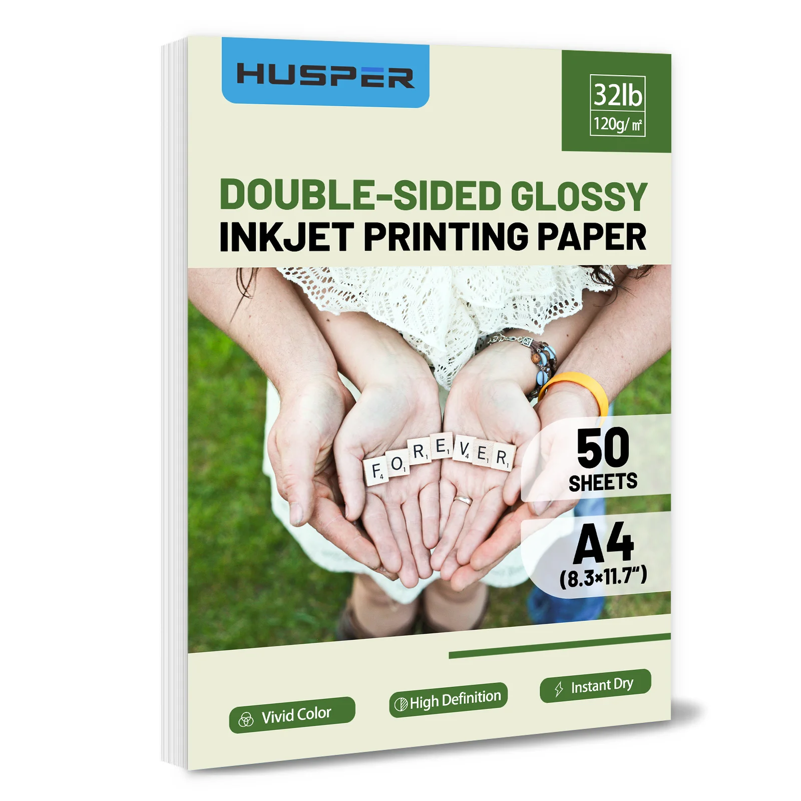 HUSPER 50 Blatt A4 doppelseitiges glänzendes Fotodruckpapier 120 g/m2 hochwertiges Kopierpapier 8,3 x 11,7 Zoll Image