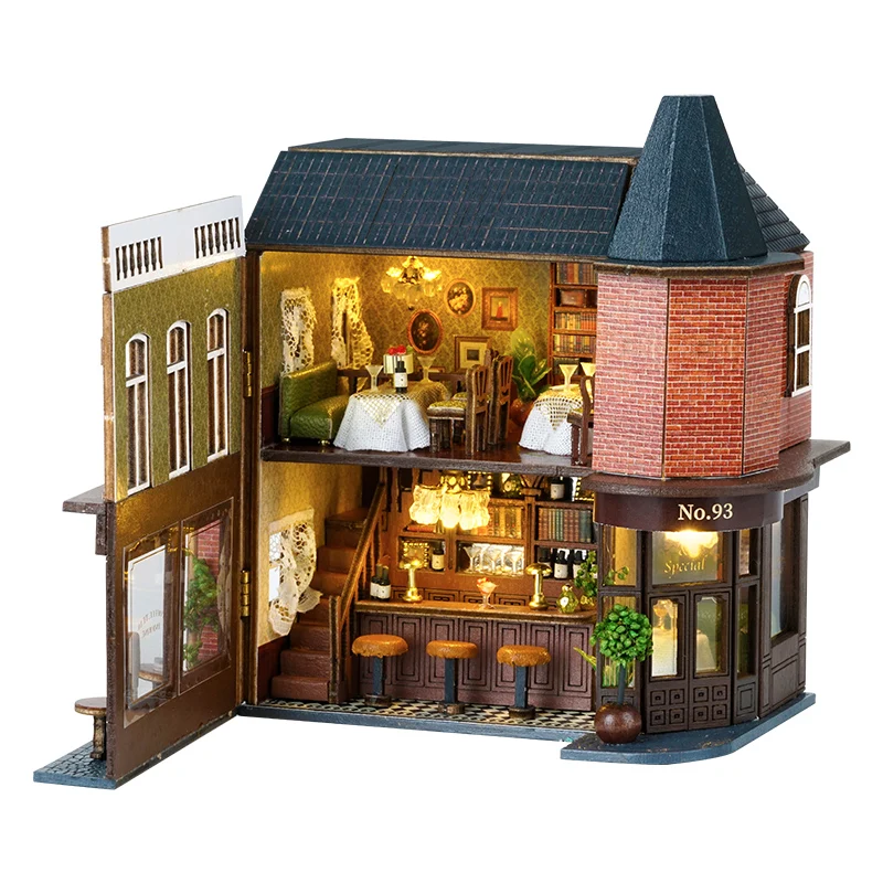 DIY Holz Garten Restaurant Casa Puppenhäuser Miniatur Modellbausatz mit Möbeln 3D Puzzle Puppenhaus Home Decor Freunde Geschenke