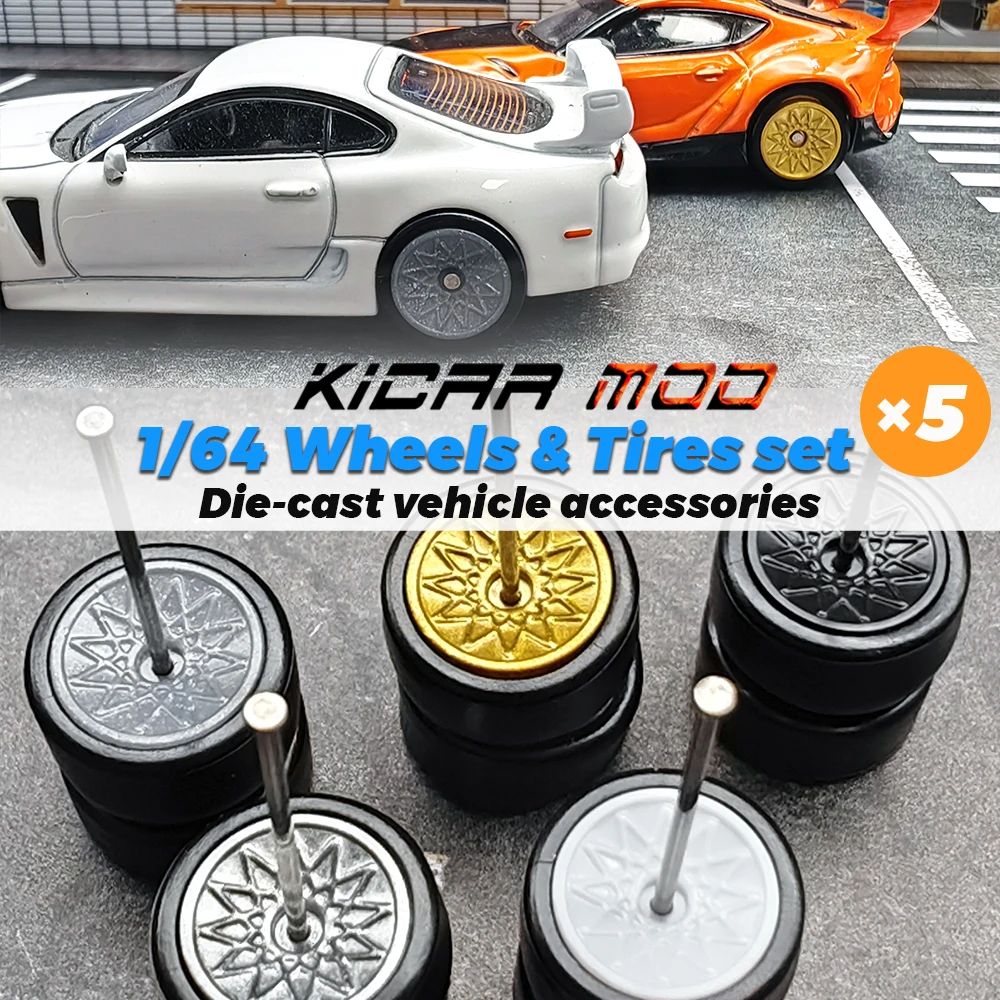 1/64 Räder mit abnehmbaren Slick-Gummireifen, Lotusförmige Speichen für Spielzeugmodellautos, Nachrüstteile für Hotwheels (5 Sets) Image