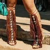 Quasten Wildleder Kristall Sandalen Kniehohe Stiefel Glänzend Einfarbig Cross Strap Mode Luxus Elegante Prägnante Frauen Schuhe Neueste