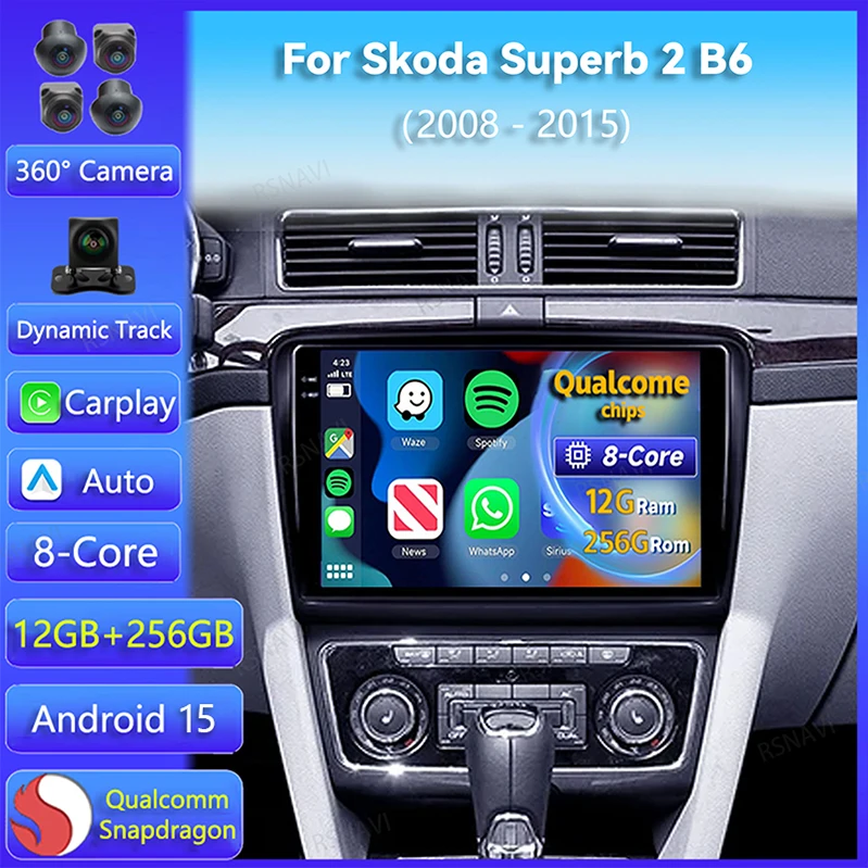 Android 15 Carplay Für Skoda Superb 2 B6 2008 2009 2010 2011 2012 2013 2014 2015 Multimedia Auto Radio Player WIFI + 4G DSP Stereo Image