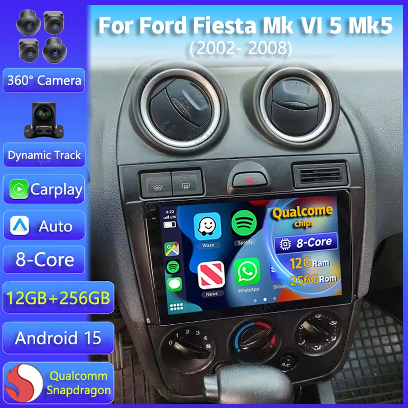 Android 15 Carplay Für Ford Fiesta Mk VI 5 Mk5 2002-2005 2006 2007 2008 Auto Radio Multimedia Player GPS Stereo 2din Kopf Einheit Image