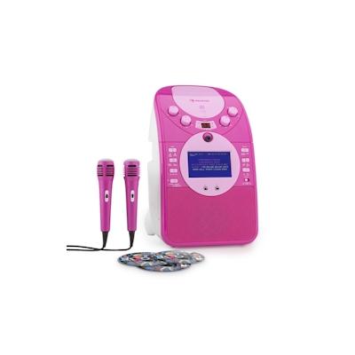 auna ScreenStar Karaokeanlage Kamera CD USB SD MP3 inkl. 2 x Mikrofon 3 x CD+G Pink Image