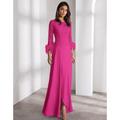 Elegantes A-Linie Abendkleid Formelles Hochzeitskleid Lange Ärmel Rundhalsausschnitt Chiffon Kleid Feder-Rüschen