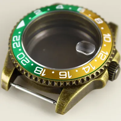 Bronze 40mm Men's GMT Watch Case Sapphire Crystal Glass For Seiko NH34 NH35 NH36 NH38 Movement