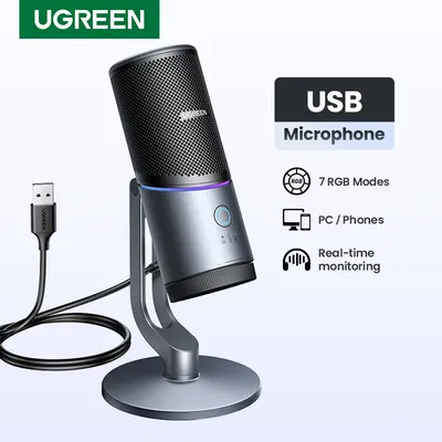 Mic USB Microphone with RGB Modes Professional Condenser Mic for PC Mac Gaming Karaoke Recording