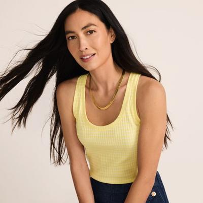Pointelle Ribbed Scoop Neck Vest, Women, size: 20, regular, Yellow, Spandex/Cotton-blend, by Lands' End