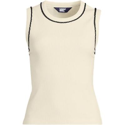 Ribbed Contrast Trim Vest, Women, size: 10-12, regular, Ivory, Cotton/Cotton-blend, by Lands' End