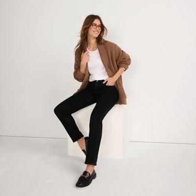 Straight Leg Jeans, Mid Rise, Women, size: 24/32, plus, Black, Spandex/Cotton-blend/Poly-blend, by Lands' End