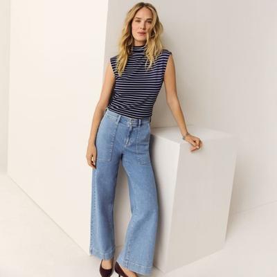 Soft Denim Wide Leg Utility Jeans, High Waisted, Women, size: 12, regular, Blue, Spandex/Cotton-blend, by Lands' End