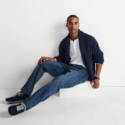 Stretch Denim Jeans, Traditional Fit, Men, size: 35, regular, Blue, Cotton-blend, by Lands' End