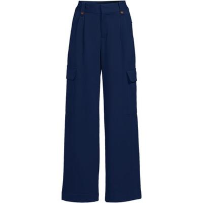Lightweight Wide Leg Cargo Trousers, High Waisted, Women, size: 14/16, petite, Blue, Spandex/Viscose/Rayon-blend, by Lands' End