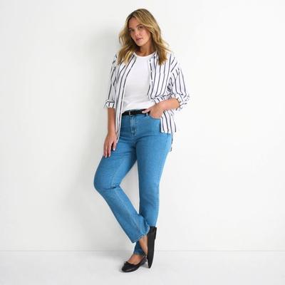 Recover Straight Leg Jeans, Mid Rise, Women, size: 22/32, plus, Blue, Spandex/Cotton-blend/Poly-blend, by Lands' End