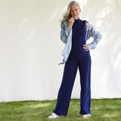 Starfish Wide Leg Stretch Jersey Trousers, Women, size: 10-12, regular, Blue, Cotton-blend, by Lands' End
