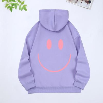 TEMU Cozy Fleece-lined Hoodie With Face Print & Kangaroo Pocket - Casual Pullover For Women, Machine Washable Image