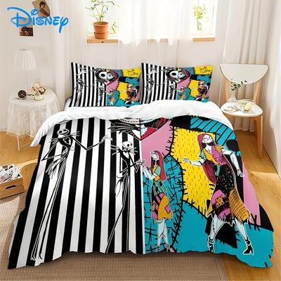 TEMU 2pcs Christmas Before Sleeping 2/3pcs Bedding, Jack And Anime Cartoon Stripes, Polyester Duvet Cover With Zipper Closure, , Machine Washable Image