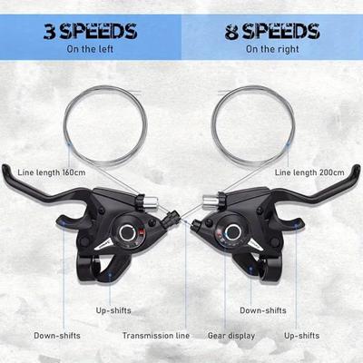 TEMU 21/24 Bike Shifters Set, Left Brake Lever Shifter Kit With Gear Indicator, Replacement Shift Cable For Mountain Bike Folding Bik Image