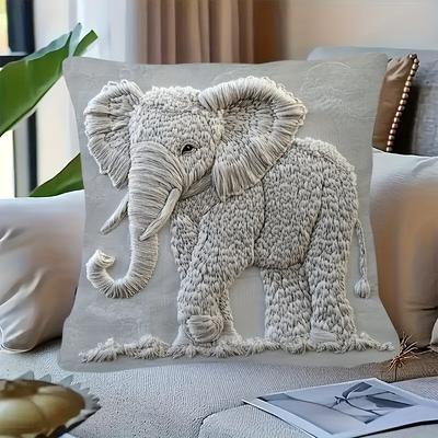 TEMU 1pc 45x45cm Vintage-inspired Elephant Print Pillow Cover, Mixed Colors, Polyester, Machine Washable With Zipper Closure, Decorative Cushion Case For Room Types, Cute Pillow Image