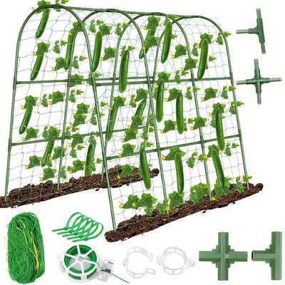 "TEMU 65"×48" Elevated Cucumber Trellis Garden Arch - Outdoor Metal Plant Support For Tomatoes, Beans, , Grapes, And More - Includes Climbing Plant Clips, Rope, And Connectors" Image