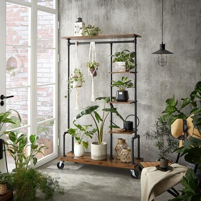 TEMU Vasagle Industrial-style 5-tier Rolling Clothes Rack With Metal Pipes - Bedroom, Living Room, Or Laundry Storage - Black Image
