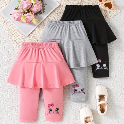 TEMU Young Girl's Slim Fit Casual - Skirt Pants With Cat Pattern Print, Summer Set Of 3pcs, Gift For Daughter Image