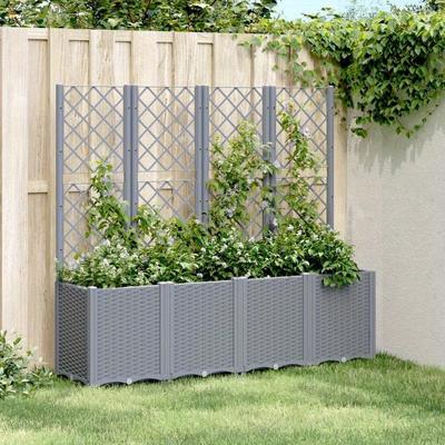 TEMU Plant Pot With Trellis Gray 160x40x140 Cm Pp. For Plants, Flowers, Fruit, Herbs, Vegetables. Flower Box Vegetable Bed Bed Plant Pot Early Bed, For Terrace Balcony & Garden Image