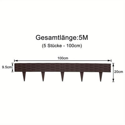 TEMU Taktack 5m Rattan Lawn Edging Plastic Bed Edging With 5 Elements To Cm, Rattan-look Design Bed Edging Bendable Mowing Edge Bed Edging Flexible For Image